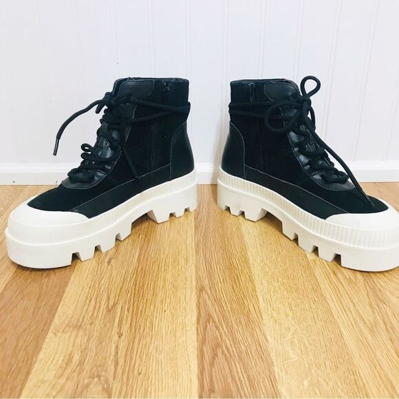 GIANNI BINI Black Leather Platform Ankle Boot Bootie Lug Sole Sneaker Sz 6.5 New - Picture 3 of 13